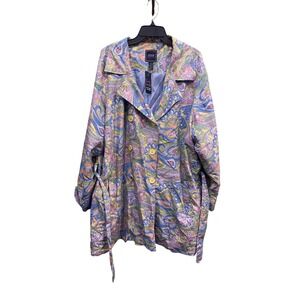 IZOD Waterwear Womens Paisley Trench Coat Multi Color Double Breasted 3x Jacket